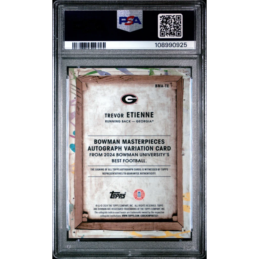 Graded 2024 Topps Bowman Best University Trevor Etienne #TE Bowman Masterpieces Auto Orange /25 Rookie RC Football Card PSA 10 Gem Mint | PSA 10 Gem Mint Graded Rookie Card | vintageantiquesgifts.com