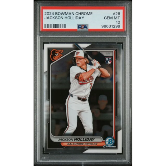 Graded 2024 Topps Bowman Chrome Jackson Holliday 26 Rookie RC Baseball Card PSA 10 Gem Mint | Hall of Fame Sports Memorabilia | vintageantiquesgifts.com