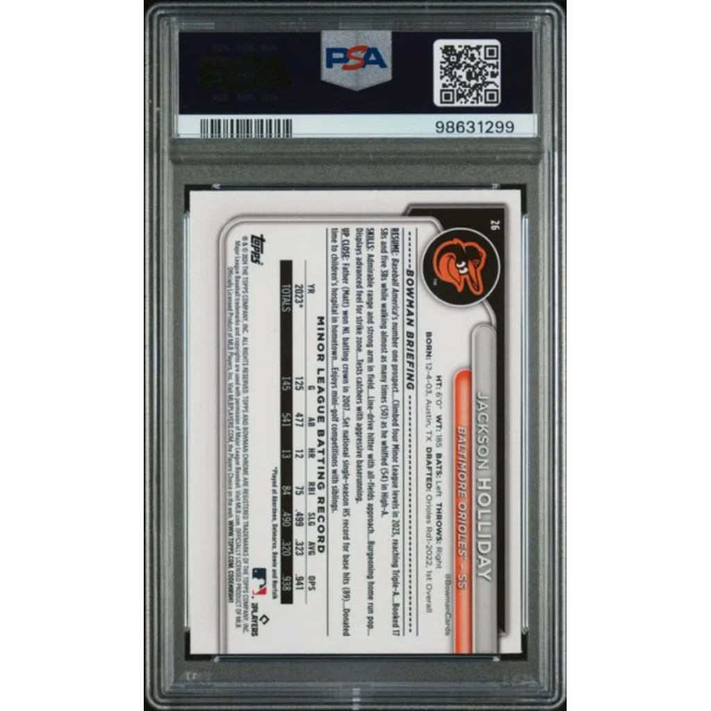Graded 2024 Topps Bowman Chrome Jackson Holliday 26 Rookie RC Baseball Card PSA 10 Gem Mint | PSA 10 Gem Mint Graded Rookie Card | vintageantiquesgifts.com