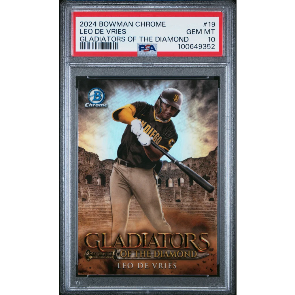 Graded PSA 10 2024 Bowman Chrome Leo De Vries Padres RC #19 Gladiators card