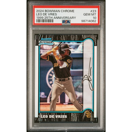 Graded 2024 Topps Bowman Chrome Leo De Vries #23 1999 25th Anniversary Rookie RC Baseball Card PSA 10 Gem Mint | Hall of Fame Sports Memorabilia | vintageantiquesgifts.com