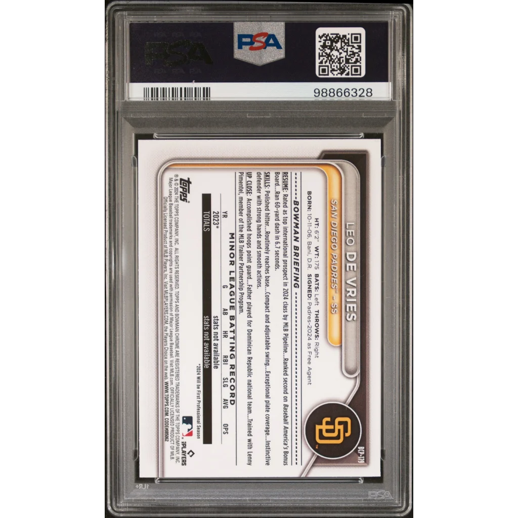 PSA graded Leo De Vries baseball card by professional sports authenticator for sports fans