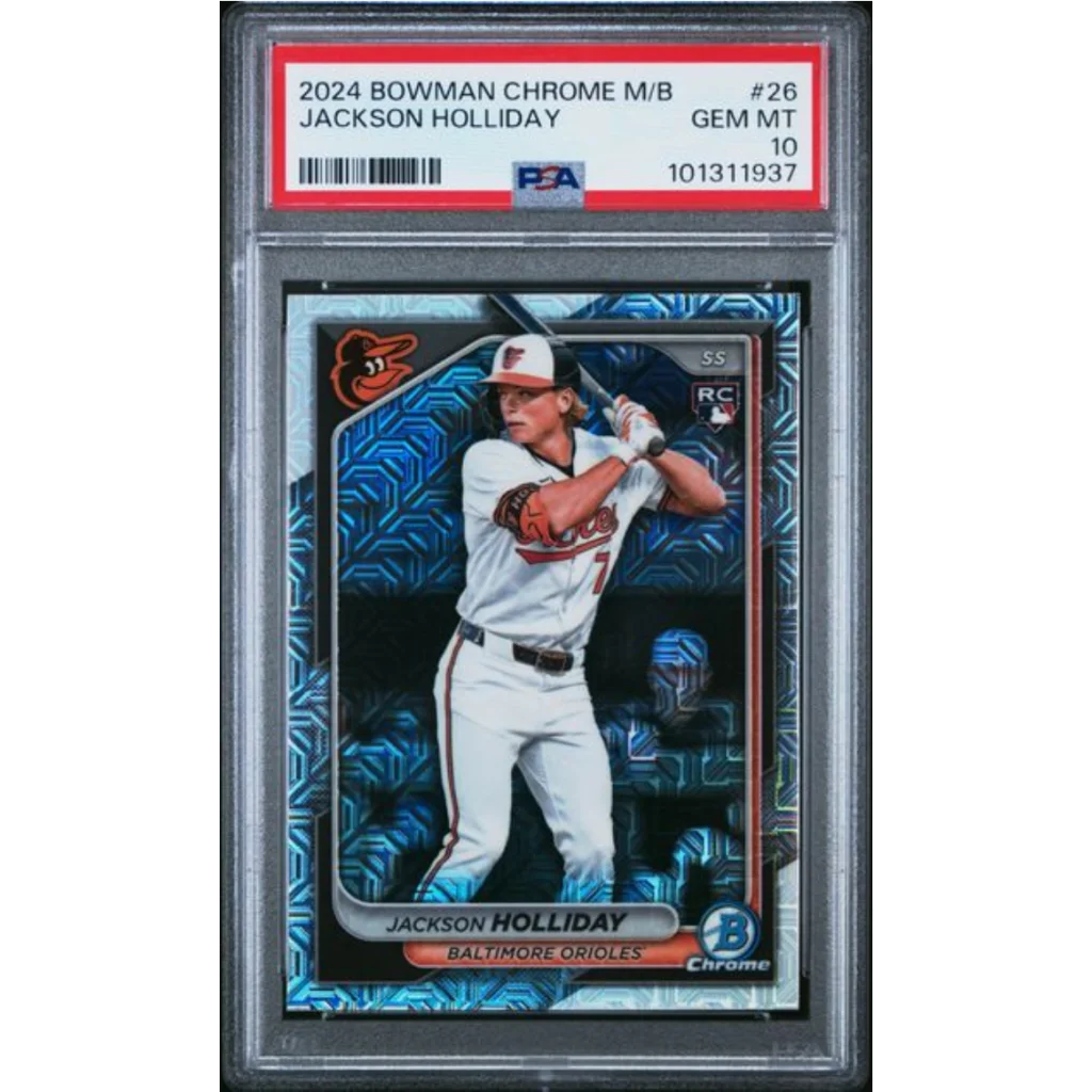 Graded 2024 Topps Bowman Chrome Mega Box Jackson Holliday 26 Rookie RC Baseball Card PSA 10 Gem Mint | Hall of Fame Sports Memorabilia | vintageantiquesgifts.com