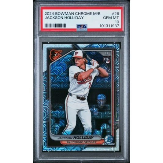 Graded 2024 Topps Bowman Chrome Mega Box Jackson Holliday 26 Rookie RC Baseball Card PSA 10 Gem Mint | Hall of Fame Sports Memorabilia | vintageantiquesgifts.com
