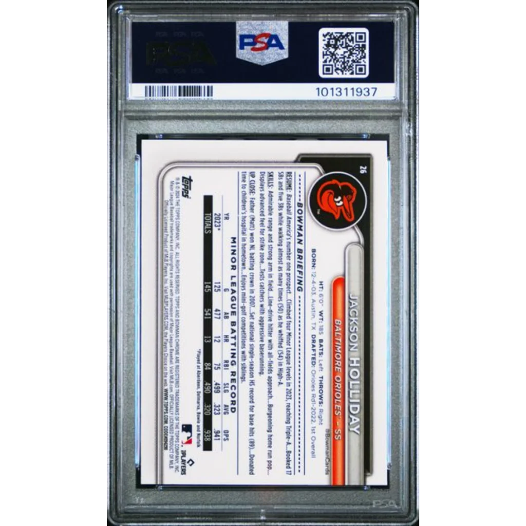 Graded 2024 Topps Bowman Chrome Mega Box Jackson Holliday 26 Rookie RC Baseball Card PSA 10 Gem Mint | PSA 10 Gem Mint Graded Rookie Card | vintageantiquesgifts.com