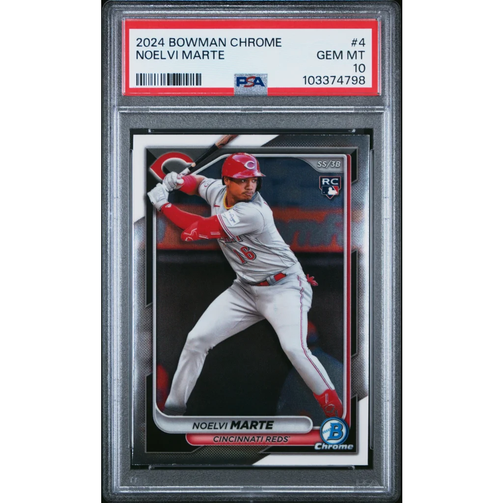 Graded 2024 Topps Bowman Chrome Noelvi Marte #4 Rookie RC Baseball Card PSA 10 Gem Mint | Hall of Fame Sports Memorabilia | vintageantiquesgifts.com