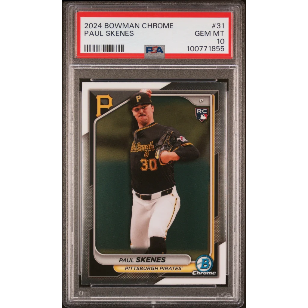 Graded 2024 Topps Bowman Chrome Paul Skenes #31 Rookie RC Baseball Card PSA 10 Gem Mint | Hall of Fame Sports Memorabilia | vintageantiquesgifts.com