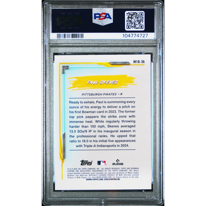 PSA 10 Graded 2024 Topps Bowman Chrome Paul Skenes Rookie Card in Protective Case