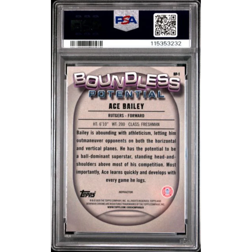 Graded PSA 10 2024 Topps Bowman Chrome Ace Bailey Boundless Potential Refractor RC