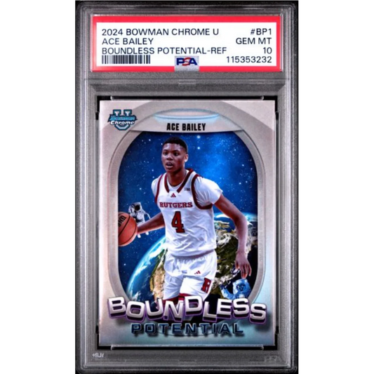 Graded 2024 Topps Bowman Chrome U Ace Bailey #BP1 Boundless Potential Refractor Rookie RC Basketball Card PSA 10 Gem Mint | Hall of Fame Sports Memorabilia | vintageantiquesgifts.com