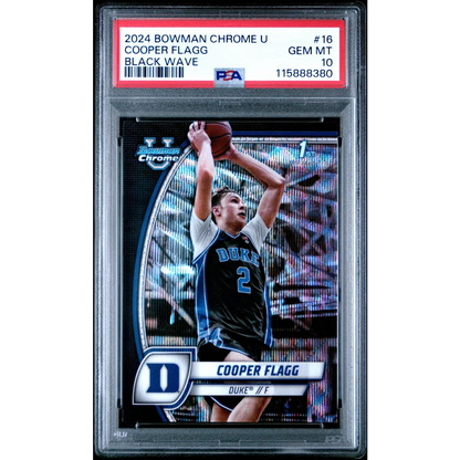 Graded 2024 Topps Bowman Chrome U Cooper Flagg #16 Black Wave Rookie RC Basketball Card PSA 10 Gem Mint | Hall of Fame Sports Memorabilia | vintageantiquesgifts.com