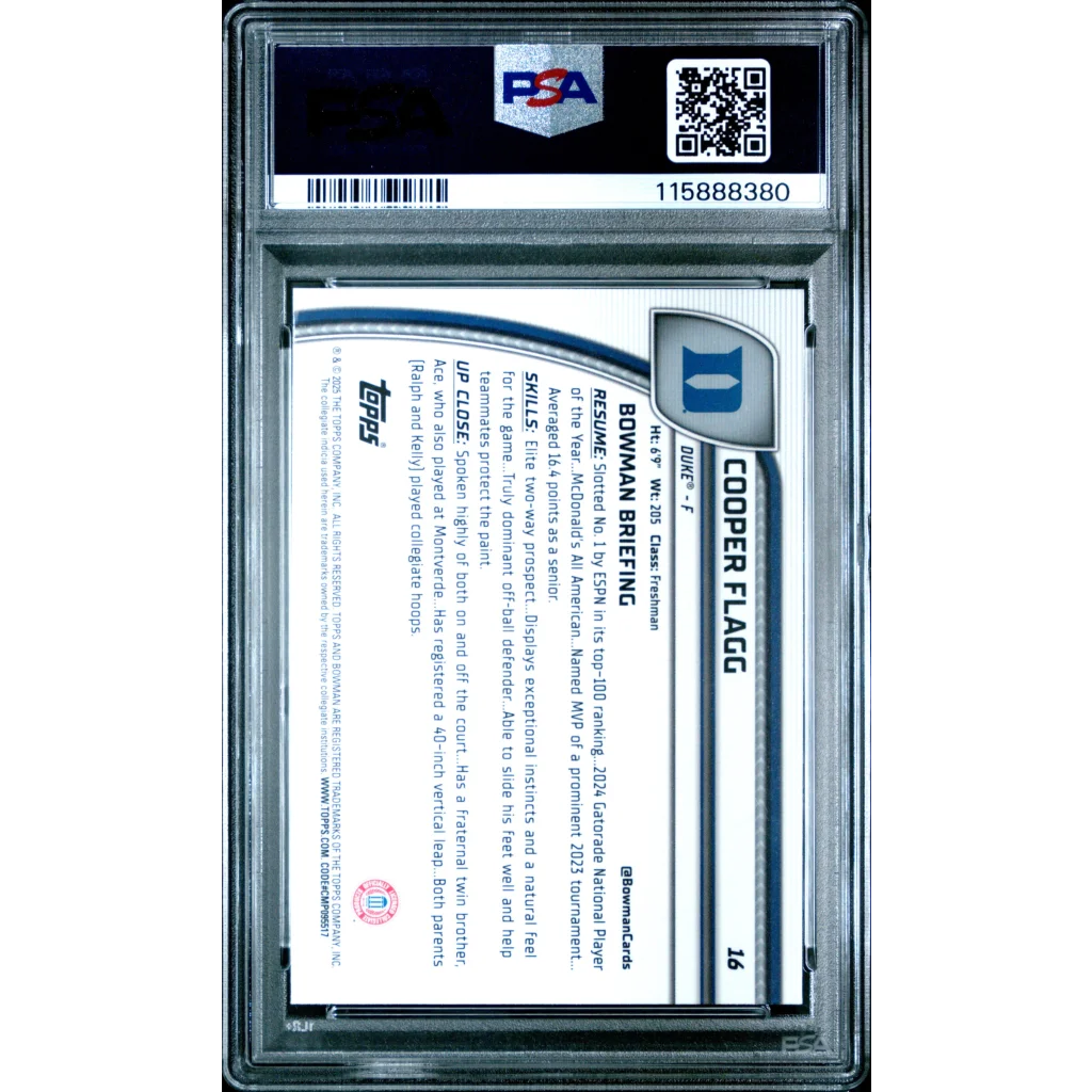 Graded 2024 Topps Bowman Chrome U Cooper Flagg #16 Black Wave Rookie RC Basketball Card PSA 10 Gem Mint | PSA 10 Gem Mint Graded Rookie Card | vintageantiquesgifts.com