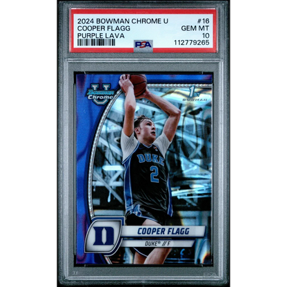 Graded 2024 Topps Bowman Chrome U Cooper Flagg #16 Purple Lava Rookie RC Basketball Card PSA 10 Gem Mint | Hall of Fame Sports Memorabilia | vintageantiquesgifts.com
