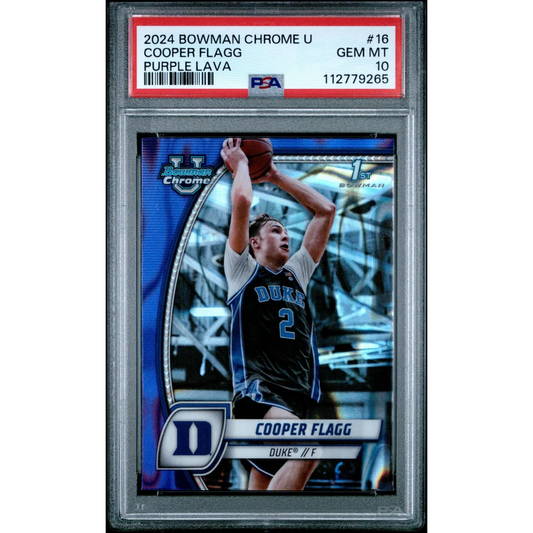 Graded 2024 Topps Bowman Chrome U Cooper Flagg #16 Purple Lava Rookie RC Basketball Card PSA 10 Gem Mint | Hall of Fame Sports Memorabilia | vintageantiquesgifts.com