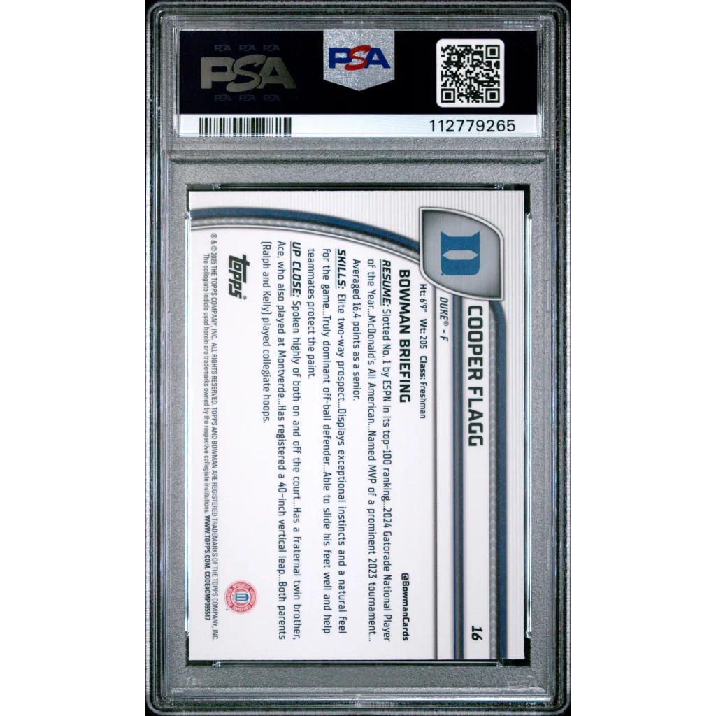 Graded 2024 Topps Bowman Chrome U Cooper Flagg #16 Purple Lava Rookie RC Basketball Card PSA 10 Gem Mint | PSA 10 Gem Mint Graded Rookie Card | vintageantiquesgifts.com