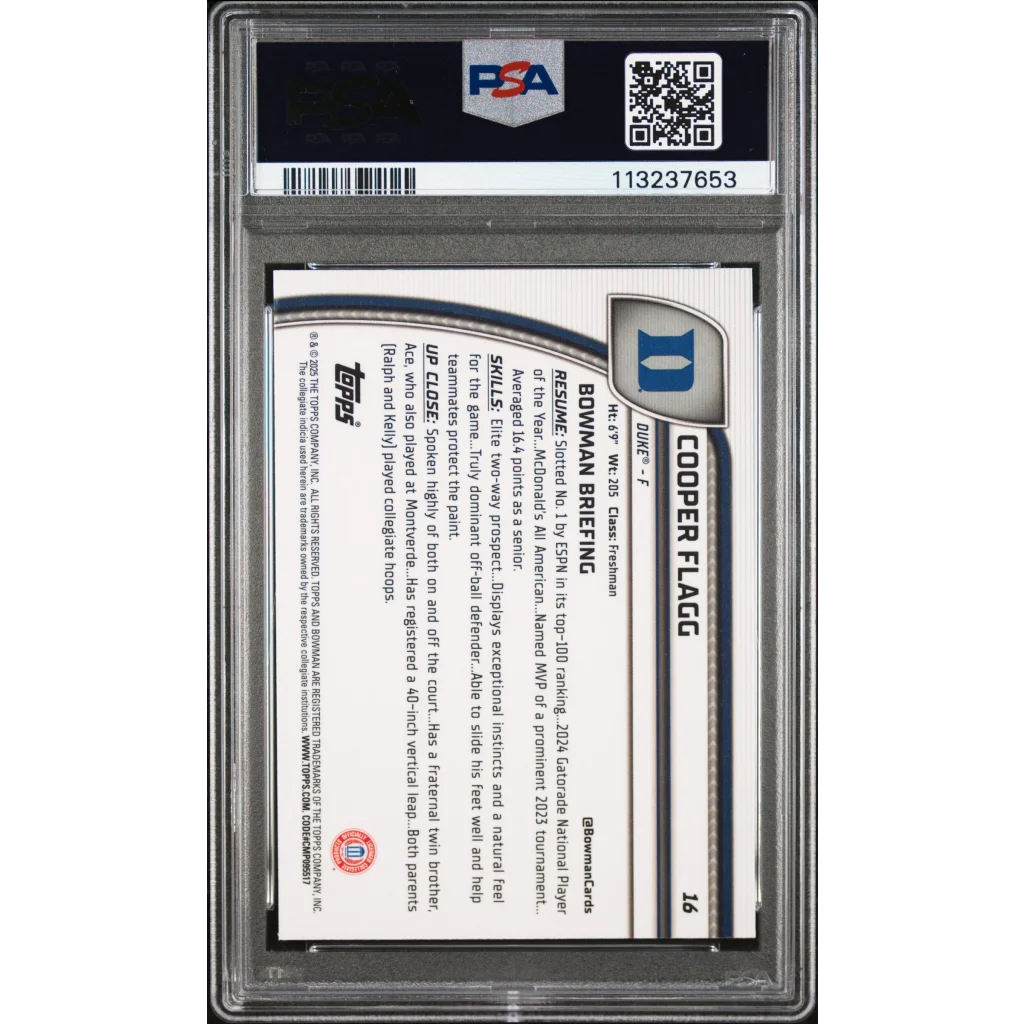 Graded Cooper Flagg 2024 Bowman Chrome Basketball Card in PSA holder