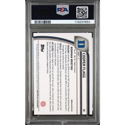 Graded Cooper Flagg 2024 Bowman Chrome Basketball Card in PSA holder
