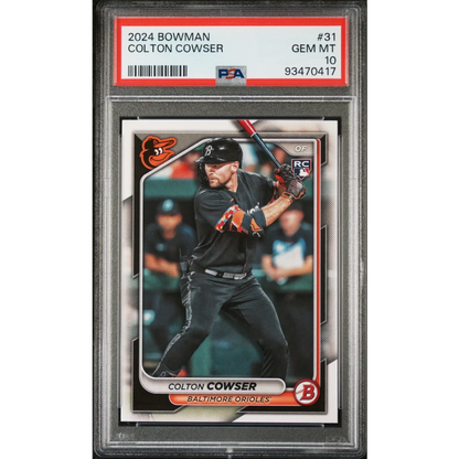 Graded 2024 Topps Bowman Colton Cowser #31 Rookie RC Baseball Card PSA 10 Gem Mint | Hall of Fame Sports Memorabilia | vintageantiquesgifts.com