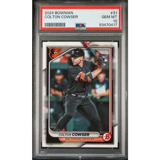 Graded 2024 Topps Bowman Colton Cowser #31 Rookie RC Baseball Card PSA 10 Gem Mint | Hall of Fame Sports Memorabilia | vintageantiquesgifts.com