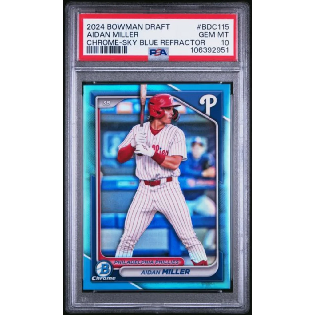 Graded 2024 Bowman Draft Aidan Miller Chrome Sky Blue Refractor PSA 10