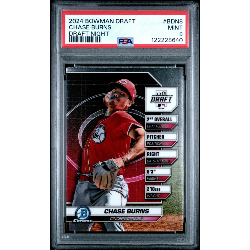Graded 2024 Topps Bowman Draft Chase Burns #BDN8 Draft Night Rookie RC Baseball Card PSA 9 Mint | Hall of Fame Sports Memorabilia | vintageantiquesgifts.com