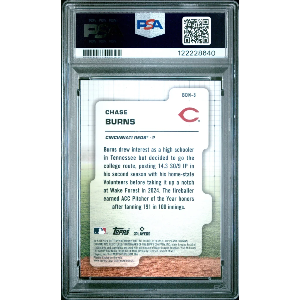 Graded 2024 Topps Bowman Draft Chase Burns #BDN8 Draft Night Rookie RC Baseball Card PSA 9 Mint | PSA 9 Mint Graded Rookie Card | vintageantiquesgifts.com