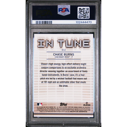 Psa graded 2024 topps bowman draft chase burns rookie baseball card back with in tune black and white lettering