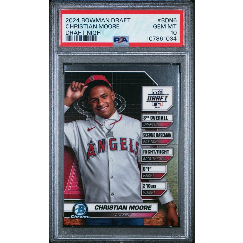 Graded 2024 Topps Bowman Draft Christian Moore #BDN6 Draft Night Rookie RC Baseball Card PSA 10 Gem Mint | Hall of Fame Sports Memorabilia | vintageantiquesgifts.com