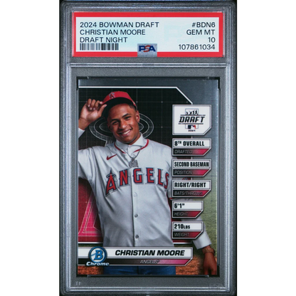 Graded 2024 Topps Bowman Draft Christian Moore #BDN6 Draft Night Rookie RC Baseball Card PSA 10 Gem Mint | Hall of Fame Sports Memorabilia | vintageantiquesgifts.com