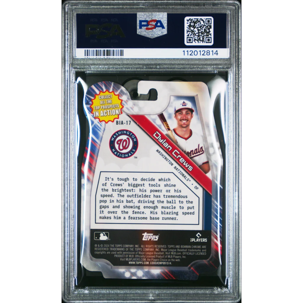 Graded 2024 Topps Bowman Draft Dylan Crews #BIA17 In Action Rookie RC Baseball Card PSA 10 Gem Mint | PSA 10 Gem Mint Graded Rookie Card | vintageantiquesgifts.com