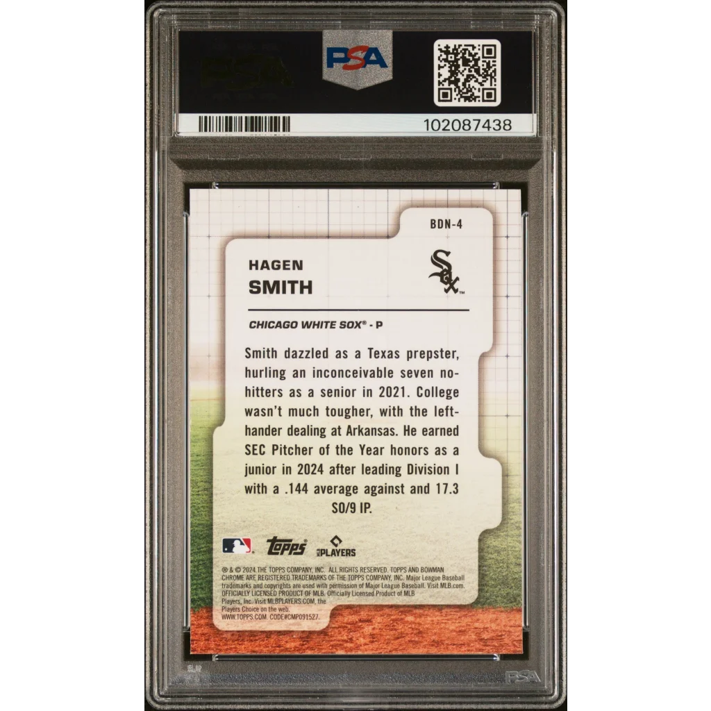 Graded Bowman Draft Hagen Smith sports card from Topps Bowman Draft 2024 Rookie Gem