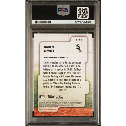 Graded Bowman Draft Hagen Smith sports card from Topps Bowman Draft 2024 Rookie Gem