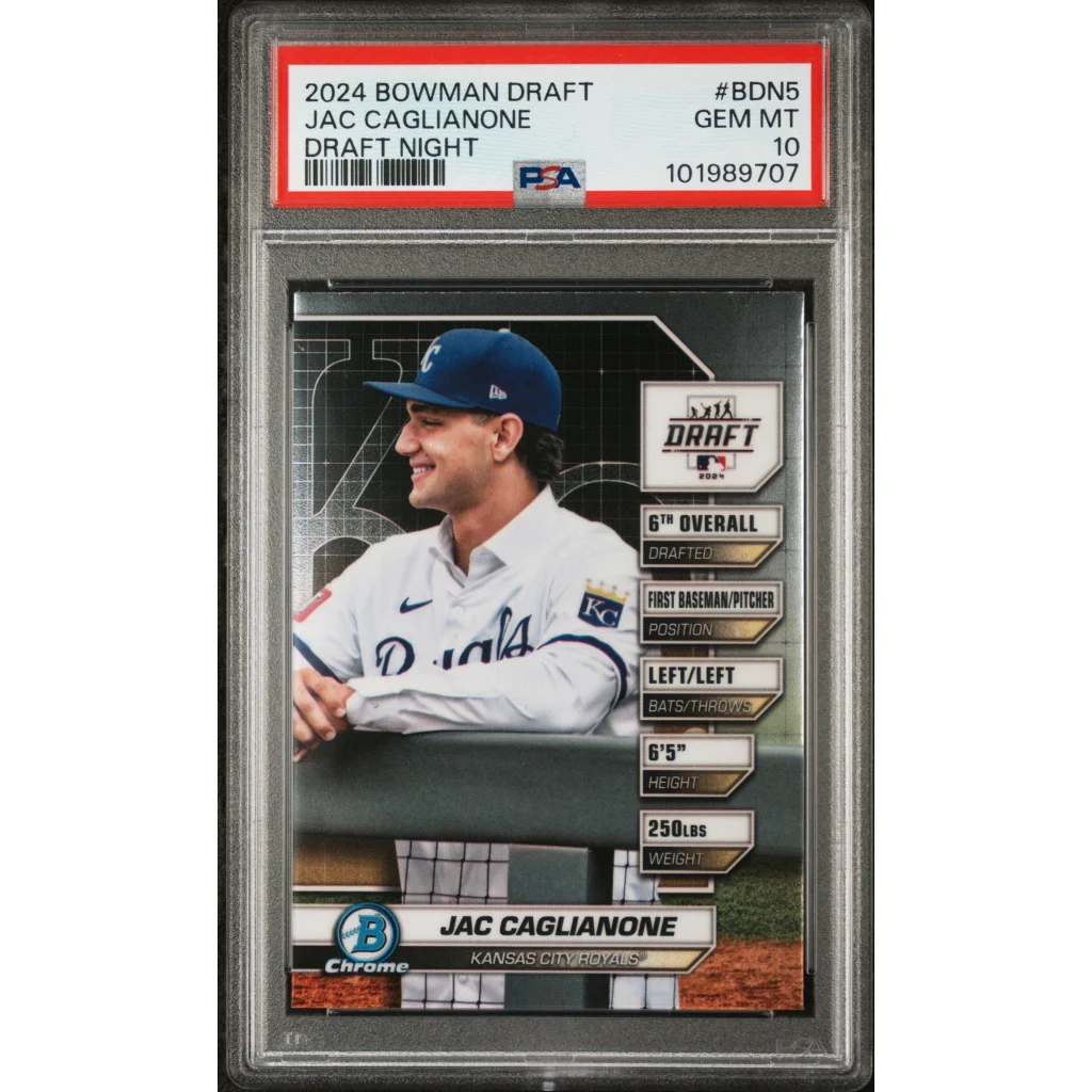 Graded 2024 Topps Bowman Draft Jac Caglianone #BDN5 Draft Night Rookie RC Baseball Card PSA 10 Gem Mint | Hall of Fame Sports Memorabilia | vintageantiquesgifts.com