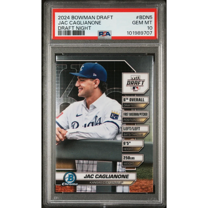Graded 2024 Topps Bowman Draft Jac Caglianone #BDN5 Draft Night Rookie RC Baseball Card PSA 10 Gem Mint | Hall of Fame Sports Memorabilia | vintageantiquesgifts.com