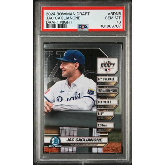 Graded 2024 Topps Bowman Draft Jac Caglianone #BDN5 Draft Night Rookie RC Baseball Card PSA 10 Gem Mint | Hall of Fame Sports Memorabilia | vintageantiquesgifts.com