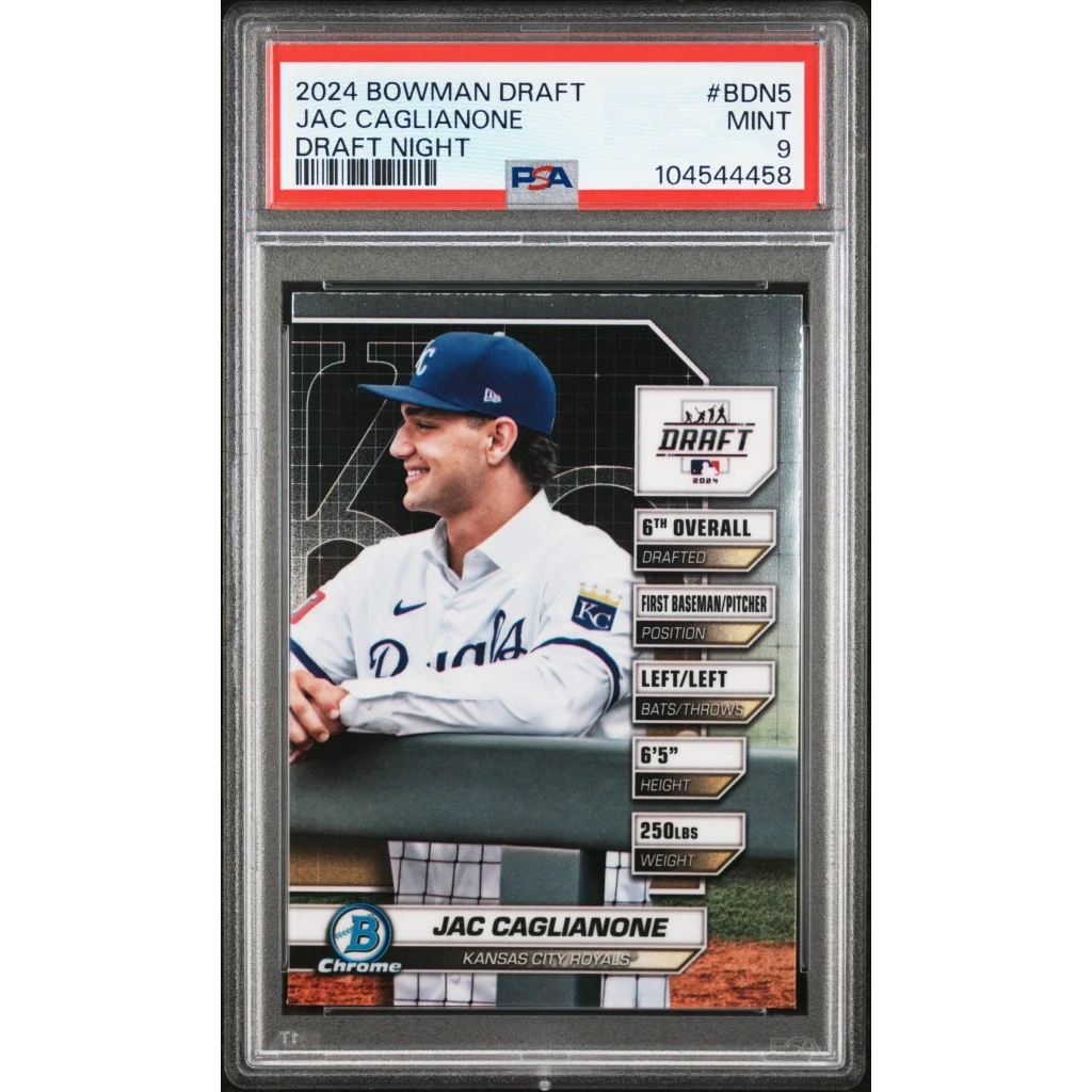 PSA 9 Graded 2024 Bowman Draft Jac Caglianone Rookie Card Royals Jersey