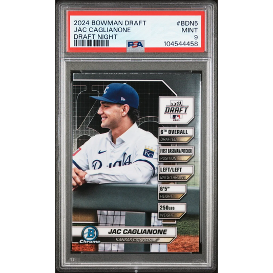 PSA 9 Graded 2024 Bowman Draft Jac Caglianone Rookie Card Royals Jersey