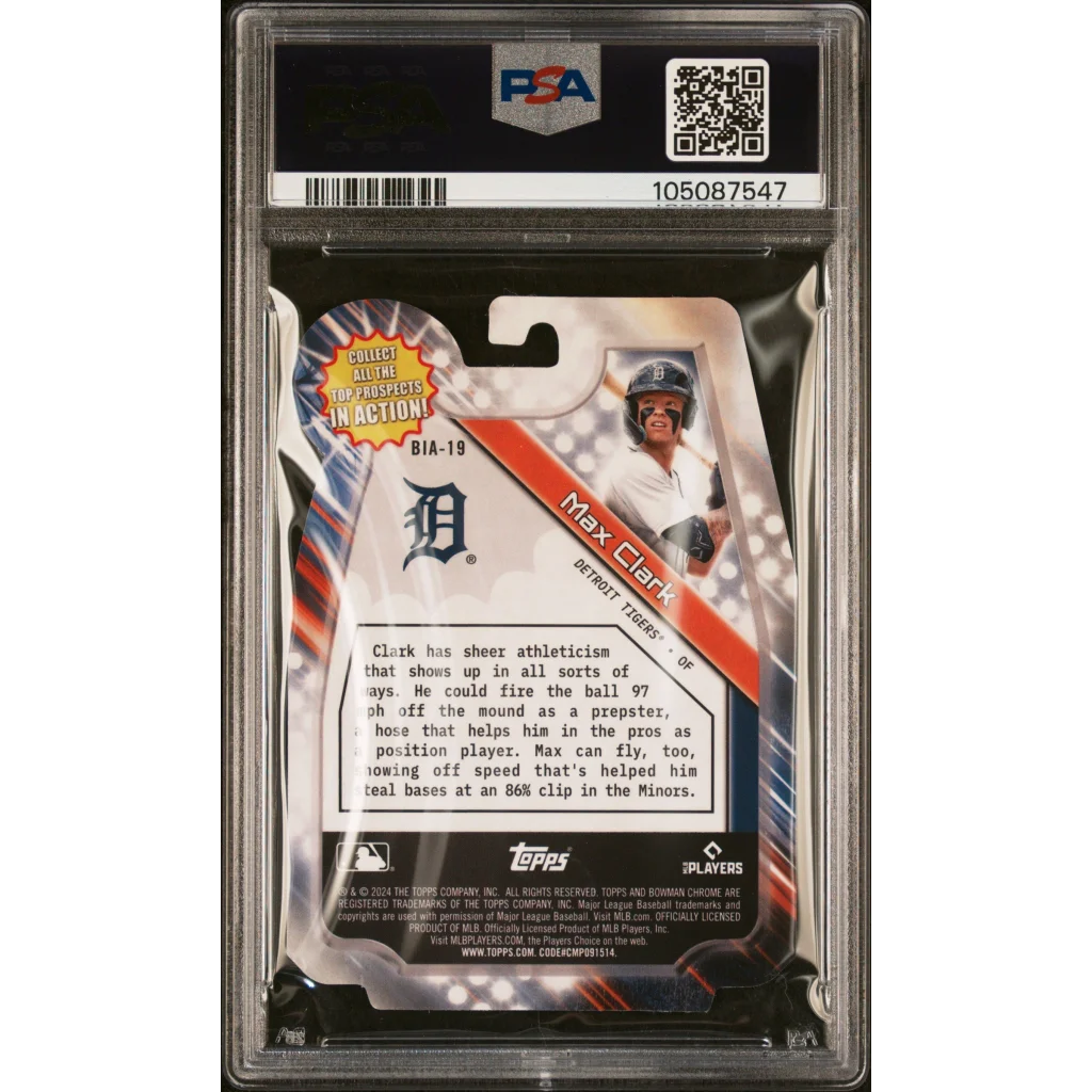 Graded 2024 Topps Bowman Draft Max Clark #BIA19 In Action Rookie RC Baseball Card PSA 10 Gem Mint | PSA 10 Gem Mint Graded Rookie Card | vintageantiquesgifts.com