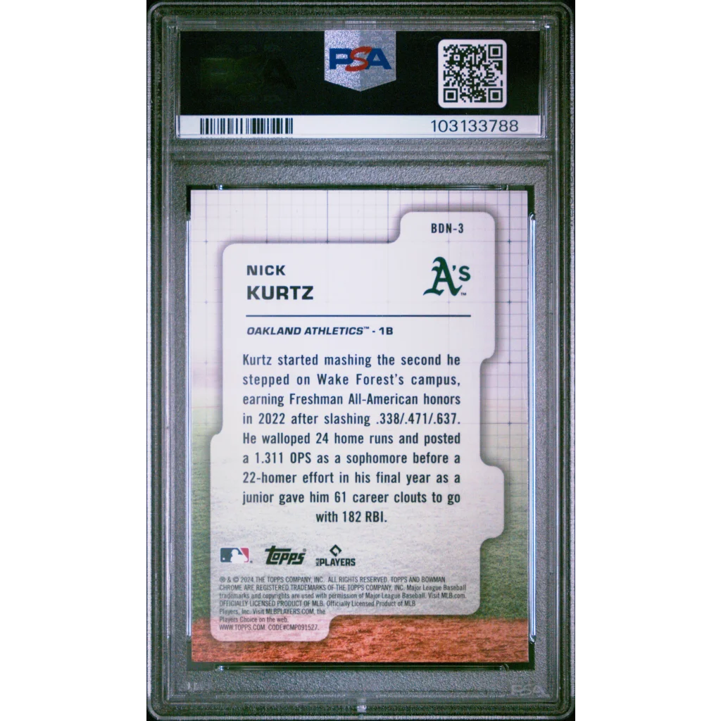 Graded 2024 Topps Bowman Draft Nick Kurtz #BDN3 Draft Night Rookie RC Baseball Card PSA 10 Gem Mint | PSA 10 Gem Mint Graded Rookie Card | vintageantiquesgifts.com