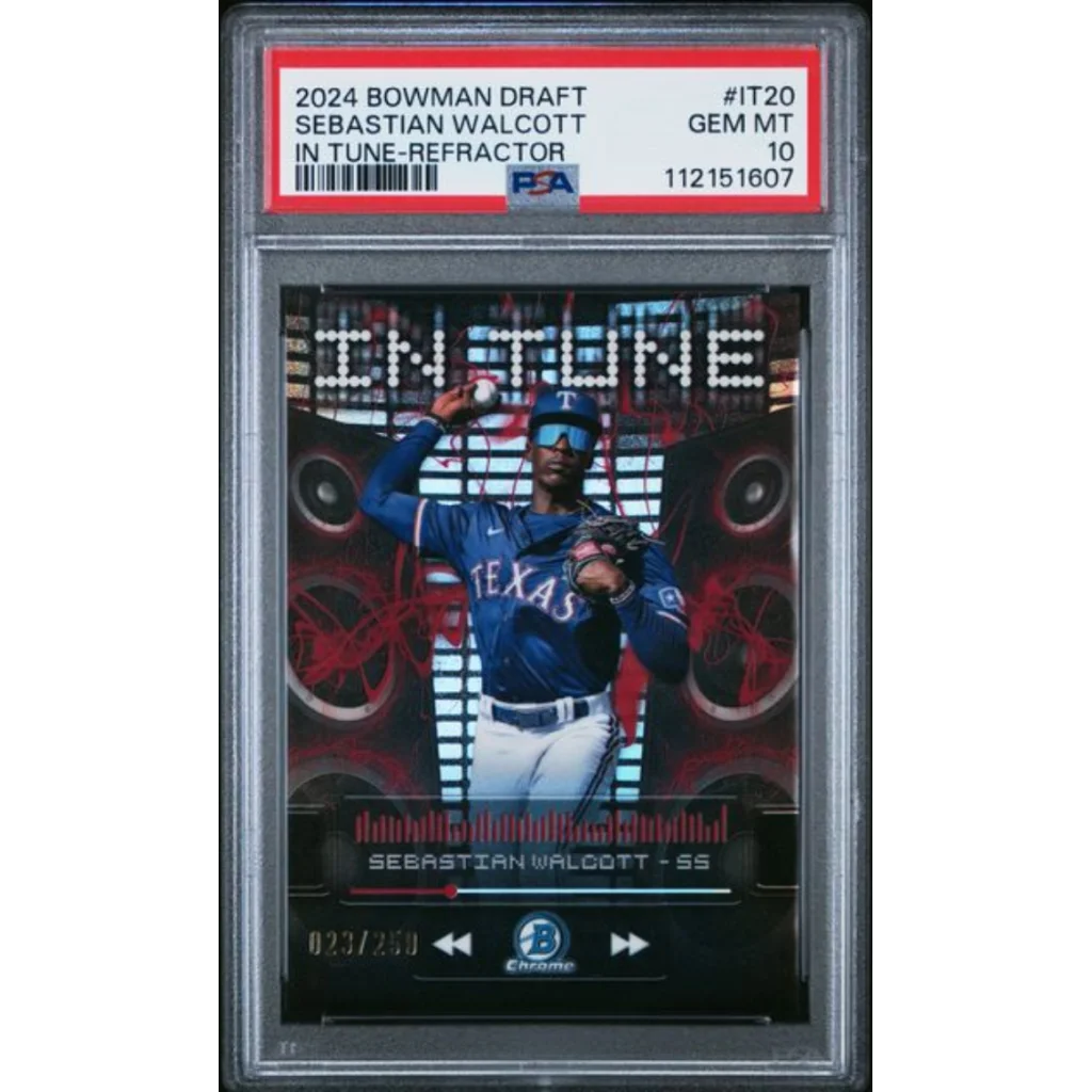 Graded 2024 Topps Bowman Draft Sebastian Walcott IT20 In Tune Refractor 250 Rookie RC Baseball Card PSA 10 Gem Mint | Hall of Fame Sports Memorabilia | vintageantiquesgifts.com