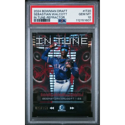 Graded 2024 Topps Bowman Draft Sebastian Walcott IT20 In Tune Refractor 250 Rookie RC Baseball Card PSA 10 Gem Mint | Hall of Fame Sports Memorabilia | vintageantiquesgifts.com