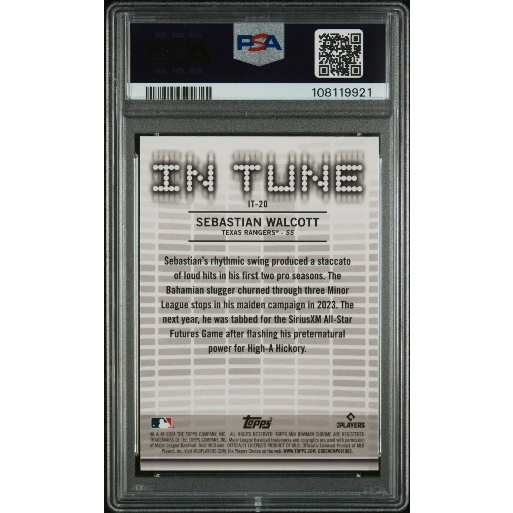 Graded 2024 Topps Bowman Draft Sebastian Walcott #IT20 In Tune Rookie RC Baseball Card PSA 10 Gem Mint | PSA 10 Gem Mint Graded Rookie Card | vintageantiquesgifts.com