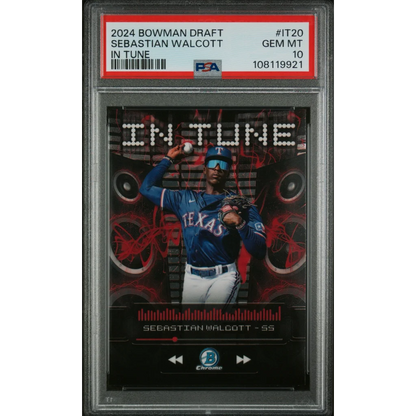 PSA Graded 2024 Bowman Draft Sebastian Walcott In Tune Baseball Card on display