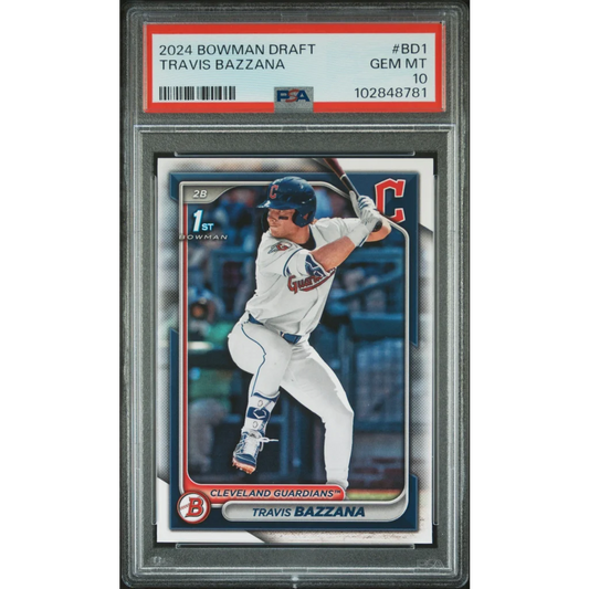 PSA 10 Graded 2024 Bowman Draft Travis Bazzana Rookie Card in Guardians Uniform