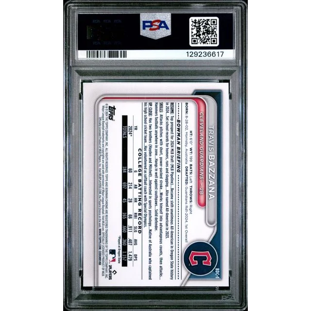 Graded 2024 Topps Bowman Draft Travis Bazzana #BDC1 Chrome Rookie RC Baseball Card PSA 10 Gem Mint | PSA 10 Gem Mint Graded Rookie Card | vintageantiquesgifts.com