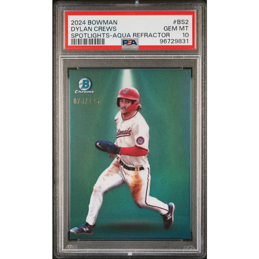 Graded 2024 Topps Bowman Dylan Crews #BS2 Spotlights Aqua Refractor /125 Rookie RC Baseball Card PSA 10 Gem Mint