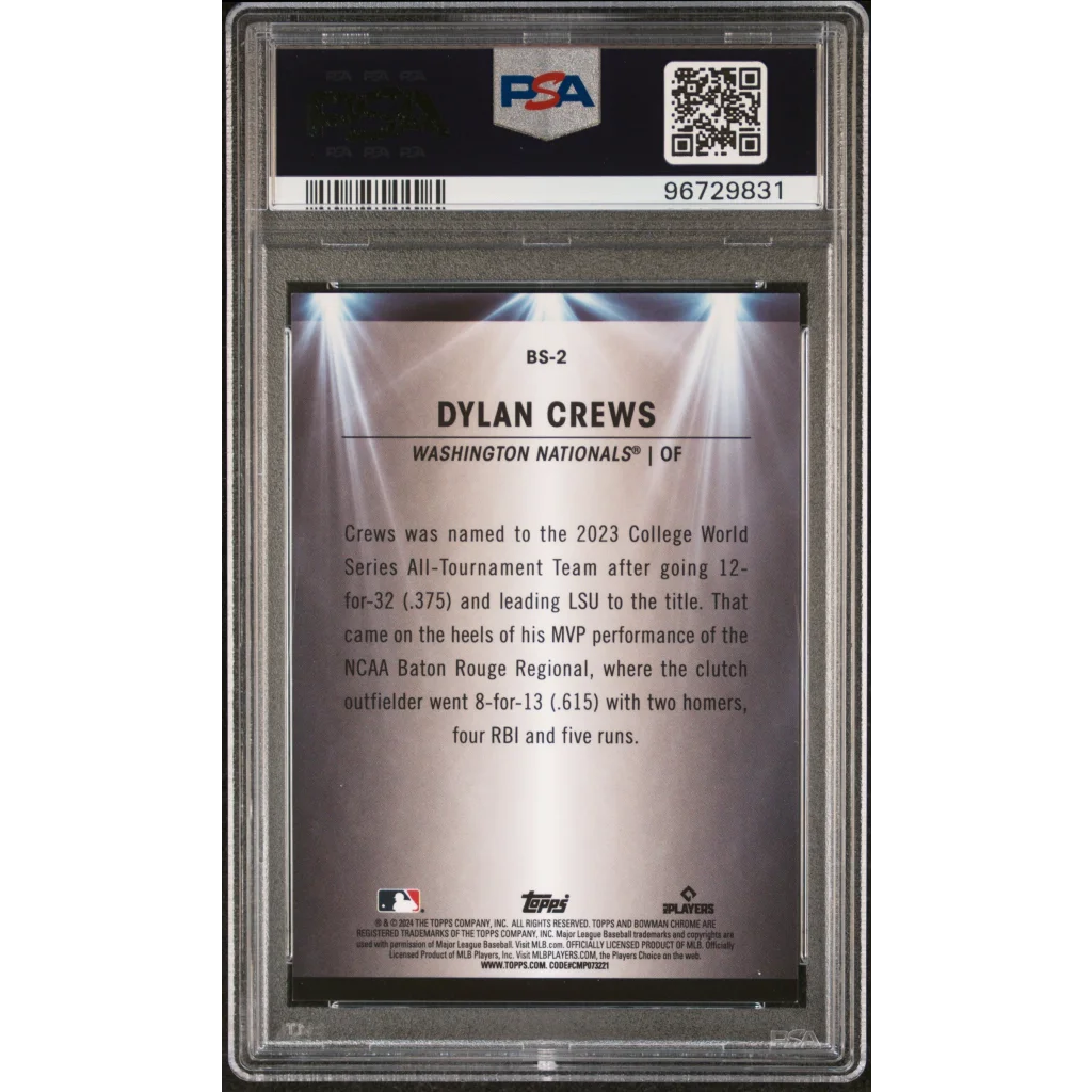 Graded 2024 Topps Bowman Dylan Crews #BS2 Spotlights Aqua Refractor /125 Rookie RC Baseball Card PSA 10 Gem Mint
