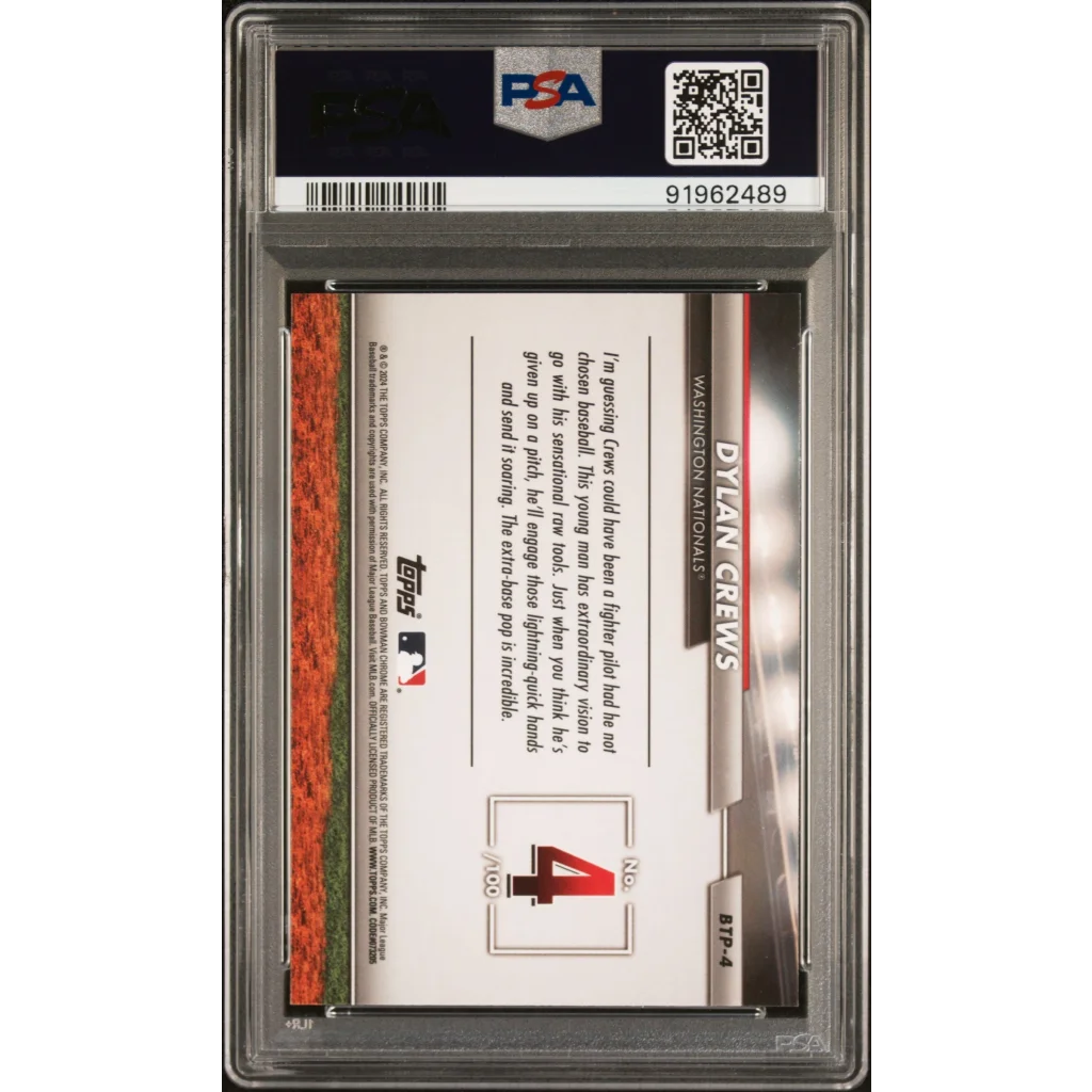 Graded 2024 Topps Bowman Dylan Crews #BTP4 Scouts Top 100 Rookie RC Baseball Card PSA 10 Gem Mint | PSA 10 Gem Mint Graded Rookie Card | vintageantiquesgifts.com