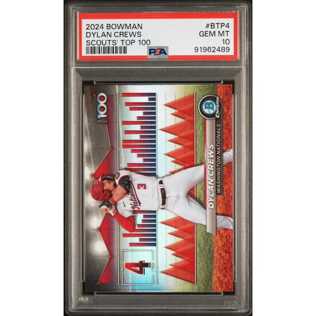 Graded 2024 Topps Bowman Dylan Crews #BTP4 Scouts Top 100 Rookie RC Baseball Card PSA 10 Gem Mint | Hall of Fame Sports Memorabilia | vintageantiquesgifts.com