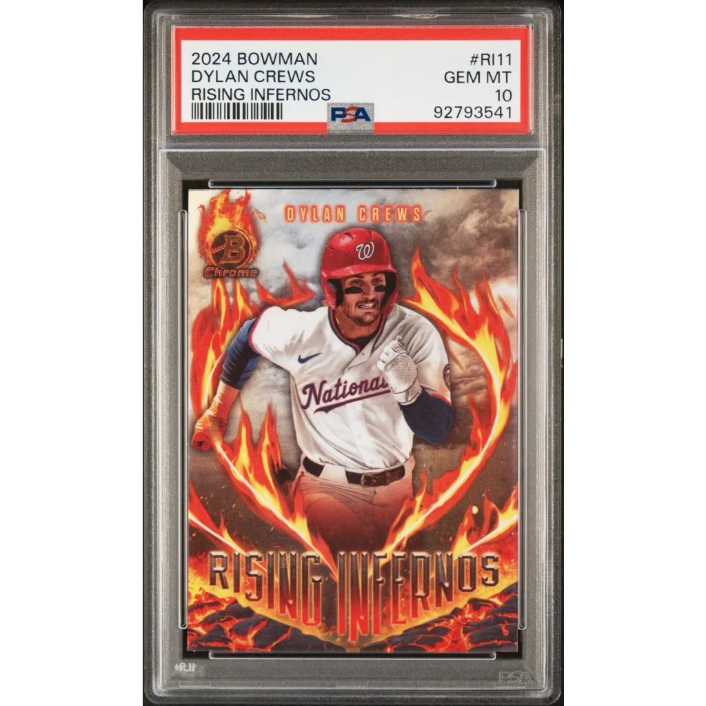 Graded 2024 Bowman Dylan Crews Rising Infernos Baseball Card in PSA holder